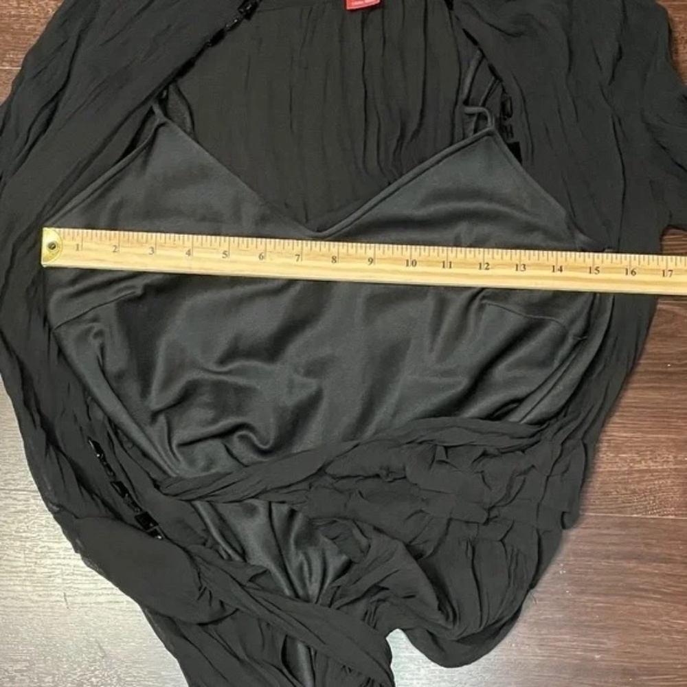Vintage Women's Olsen Europe Sheer Long Sleeve Black Wrap Dress - Picture 3 of 6